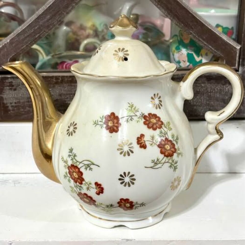 Vintage Trimont Ware Japan Floral Teapot w/ Lid Gold Gilt Spout